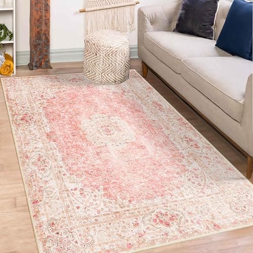 Castage Pink Rug 3x5,Washable Area Rugs for Bedroom Living Room Kitchen Entryway,Small Boho Vintage Bohemian Distressed Non Slip Carpet,Blush thumbnail 2