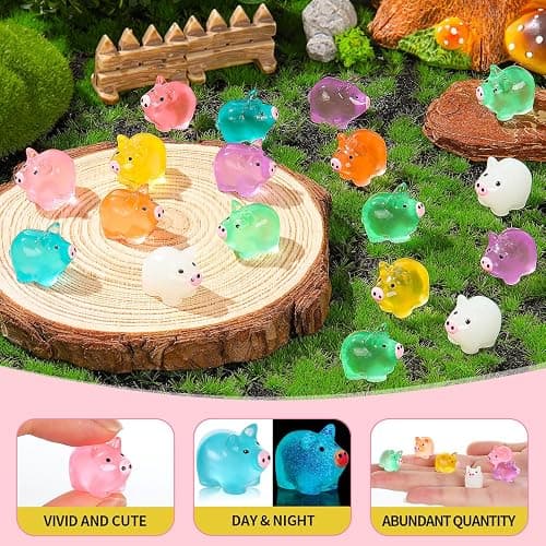 SYWHXY 56PCS Luminous Mini Resin Pigs Cute Mini Figures Glow in The Dark, Tiny Pigs Miniature Charms Ornament for Garden Landscape Plant Dollhouses Birthday Decor (7 Colors) thumbnail 3
