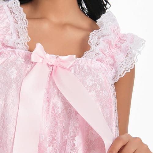 Satini Lingerie Satin Sissy Babydoll Ruffles Frilly Lace Nightie Negligee Cosplay Nightwear Dress thumbnail 6