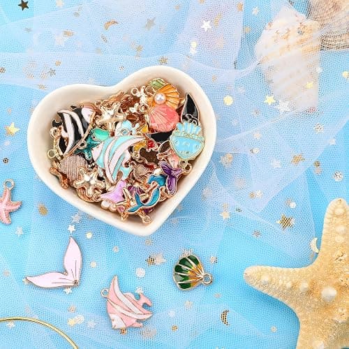 MARFOREVER 120 Pcs Ocean Themed Sea Charms for Jewelry Making, Assorted Gold Enamel Starfish Seashell Marine Pendants for Necklace Earring Bracelet Crafting Holiday Gifts for Women Mom Girls thumbnail 5