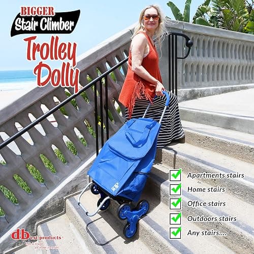 dbest products Stair Climber Bigger Trolley Dolly, Blue Shopping Grocery Foldable Cart Condo Apartment thumbnail 6
