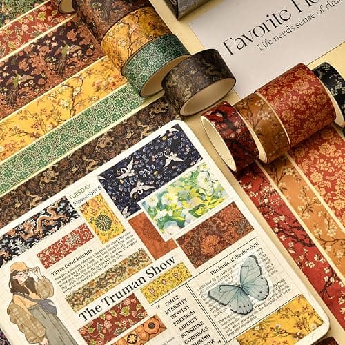 Songdao 12 Rolls Chinoiserie Washi Tape Set Chinese Arts Adhesive Tapes Geometric Garden Decorative Masking Tape Sets for Craft, Kids, Scrapbook, DIY, Gift Wrapping (Serene Mountain Abode) - Serene Mountain Abode thumbnail 9