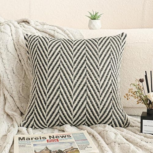 Jonhier Black White Chevron Square Throw Pillow Cover, Boho Farmhouse Geometric Pattern Cushion Cover, Mid Century Accent Decorative Pillowcase for Sofa Couch Bedroom Living Room, 18 x 18 inch thumbnail 4