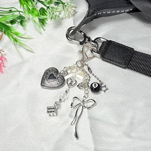 YTYAB Cute Heart Locket Keychain,Y2k Bag Charms,Kawaii Photo Key Chain,Bow 8 Ball Star Dice Aesthetic Accessories for Women thumbnail 4
