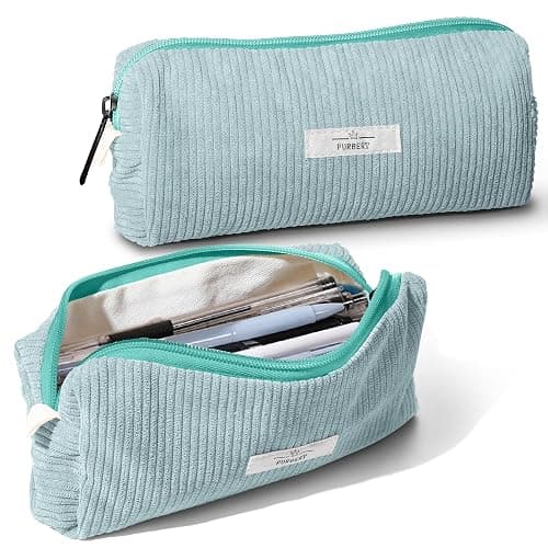 Purbert Soft Corduroy Pencil Case Pouch - Small Stationery Pen Bag Blue | Cute aesthetic design, smooth zipper, compact makeup pouch, ideal for school, daily use, travel, for girls, boys, students - Image 1