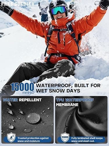 FREE SOLDIER Men's Waterproof Snow Insulated Pants Winter Skiing Snowboarding Pants with Zipper Pockets thumbnail 5