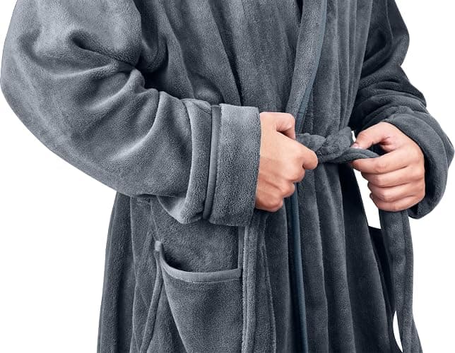NY Threads Mens Robe with Hood, Luxury Plush Fleece Hooded Mens Bathrobe, Spa Bath Robe for Men thumbnail 5