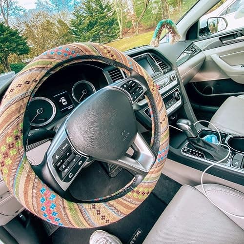 Boho Steering Wheel Cover for Women Men Baja Blanket Enthic Car Steering Wheel Cover Ethnic Car SUV Wheel Protector, Breathable, Anti-Slip, Odorless, Universal Fit 14.5-15 Inch thumbnail 6