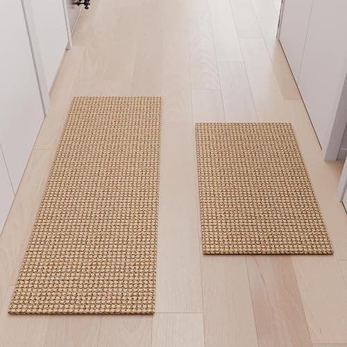 HOMEK Kitchen Rugs and Mats Non Skid Washable [2PCS] (17.3" x 30"+ 17.3" x 48"), Absorbent Kitchen Floor Mats, Boho Cotton Kitchen Runner Rugs Comfort Standing Mat for Sink Hallway Laundry - Image 1