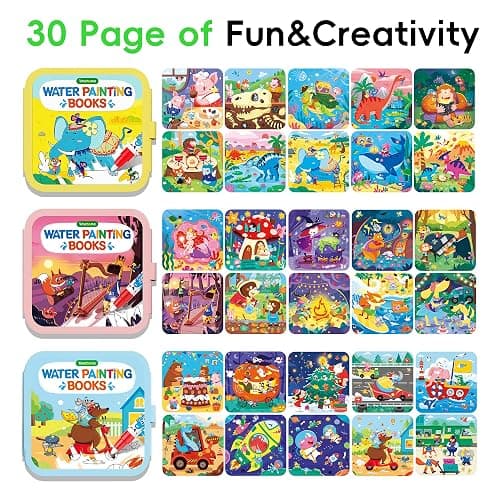 Timetome Reusable Water Painting Books for Kids – 3-Pack Magic Water Reveal Coloring Books with Water Pens (Fairy Tale, Animal & Dinosaur) No-Mess Coloring & Reusable Fun Travel Activity for Ages 3–6 thumbnail 3