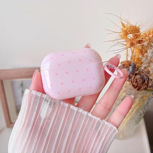 MINSCOSE for AirPods Pro 2nd/1st Generation Case,Cute Polka Dot Retro Aesthetic Design with Trendy Keychain Lock,Soft TPU Protective Shockproof Case with Cleaner Kit for Airpods Pro/Pro 2-Light Pink thumbnail 2