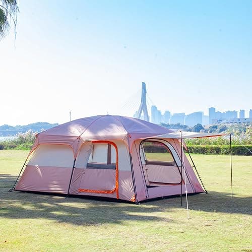 KTT Extra Large Tent 6-10-12-14 Person(A),Family Cabin Tents,2 Rooms,3 Doors and 3 Windows with Mesh,Straight Wall,Waterproof,Double Layer,Big Tent for Outdoor,Picnic,Camping,Family Gathering thumbnail 5