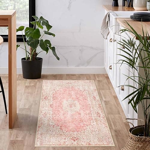 Castage Small Rugs 2x3,Pink Rug for Entryway Bathroom Entrance Doormat | Boho Vintage Bohemian Distressed Washable Accent Floor Throw Carpet Non Slip for Bedroom Kitchen,Blush thumbnail 3