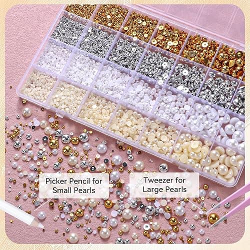 20000Pcs Gold Silver White Half Pearls for Crafting, Pearl for Nails | Flatback Pearls, 6 Sizes ABS Pearl Beads Gems for Nails Art DIY Crafts Embellishment Shoes Clothes Bags DIY Making thumbnail 4