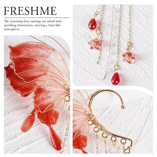 FRESHME Butterfly Elf Ear Cuffs - Fairy Ear Cuffs with Tassel Non Pierced Mermaid Ears for Women Renaissance Accessories thumbnail 4