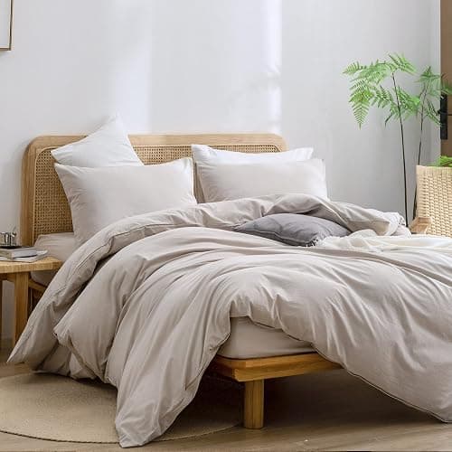 BESTOUCH Duvet Cover Set 100% Washed Cotton Linen Feel Super Soft Comfortable Chic Lightweight 3 PCs Home Bedding Set Solid Linen Grey Queen | Super Soft, Comfortable, Linen Feel, Lightweight, Chic, Solid, Home Bedding Set thumbnail 4