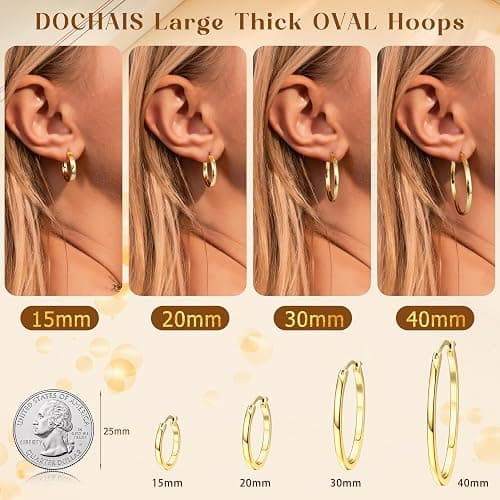 Dochais 18K Gold Plated Hoop Earrings - 925 Sterling Silver Hoop Earrings Large Hypoallergenic Lightweight Thin Big Hoops for Women-15/20/30/40MM thumbnail 3