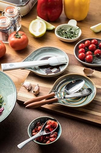 LAUCHUH Spoon Rest for Kitchen Counter,5" Spoon Holder for Kitchen Counter Stove Top Ceramic Spatula Holder for Ladle, Spatula, Spoons or Tongs, Thanksgiving Gifts, Unique Green thumbnail 7