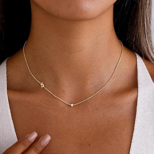 Initial Necklaces for Women, Dainty Stocking Stuffers 14K Gold Plated Sideways Letter Necklace Simple Choker Necklace Personalized Initial Name Necklaces for Women Cute Trendy Stuff Teen Jewelry Gifts thumbnail 2