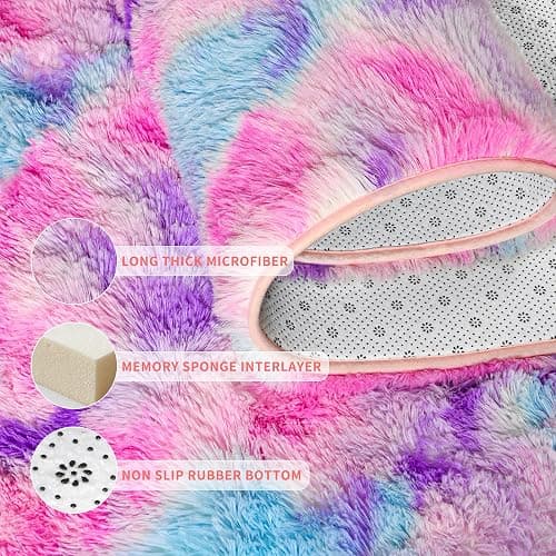 Tepook Soft Rainbow Rug for Girls Room, Cute Fluffy Girls Bedroom Rugs, 4x6 Feet Shaggy Princess Rug Colorful Carpet for Kids Teens Toddler Playroom Nursery Reading Nook, Hot Pink thumbnail 6