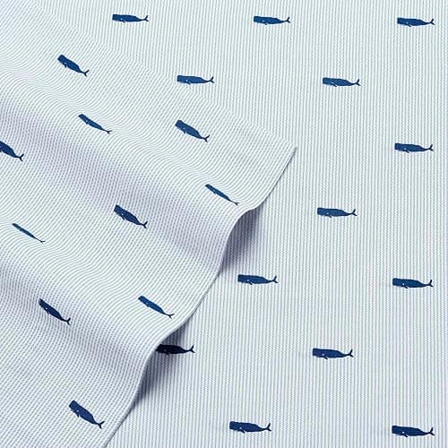 Nautica - Twin Size Sheet Set, Crisp & Tailored Cooling Sheets with a Smooth Cotton Percale Lightweight Feel - Bed Sheets with Matching Pillowcase & Fitted Sheet (Whale Stripe Blue) thumbnail 4