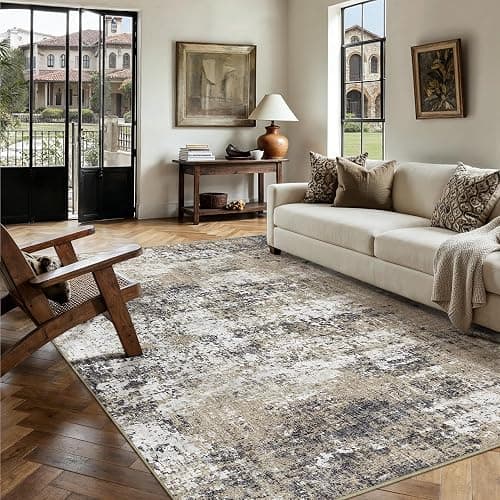 PureCozy 8x10 Abstract Area Rug Brown Washable Modern Neutral Living Room Carpet Non Slip Ultra Soft Low Pile Contemporary Bedroom Large Rug Indoor Office Dining Room Under Table Playroom thumbnail 2