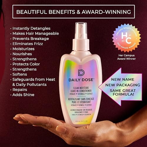 DAILY DOSE Award-Winning Clean Moisture Leave In Conditioner Spray Detangler for Dry, Damaged & Frizzy Hair. Instantly Softens, Smooths & Adds Shine for Kids & Adults. Vegan, Sulfate-Free, Color Safe thumbnail 2