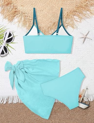 ADIFUN Girls Swimsuit V Neck Bikini Set Color Block with Cover Up 3Pcs Bathing Suits thumbnail 6