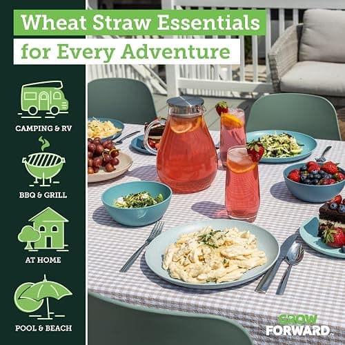 Grow Forward 24-piece Premium Wheat Straw Dinnerware Sets for 8 - Unbreakable Dishwasher & Microwave Safe Plastic Plates and Bowls Sets - Patio, Outdoors, RV, Camping Dishes - Seascape thumbnail 3