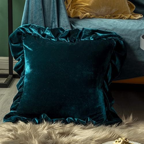 GLORY SEASON Velvet Throw Pillow Cover Soft Decorative Luxurious Solid Square Cushion Case for Sofa Couch Bedroom Farmhouse,Pack of 2, 18 x 18 Inches, Malachite Green thumbnail 2