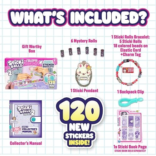 Sky Castle Sticki Rolls Pendant Pack | 120 Exclusive Wearable Shareable Stickers with Toy Pendant and Bracelet | Collect and Share | Ages 5 and Up | Series 2 - Stardust & BunBun thumbnail 4