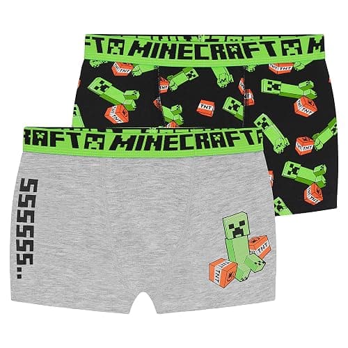 Minecraft Boxer Shorts, Boys Underwear 5-14 Years, Pack of 2 (9-10 Years, Black/Grey) - Image 1