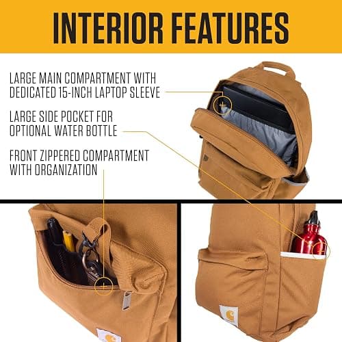 Carhartt 21L Classic Laptop Backpack, Water-Resistant Pack W/ 15" Laptop Sleeve and Organizational Compartments, PFAS Free, Black thumbnail 5