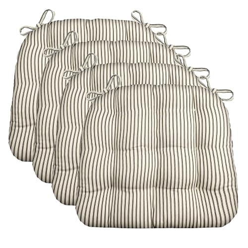 Barnett Home Decor Chair Cushions for Dining Chairs - 15x17 Kitchen Chair Cushions - Machine Washable, 100% Cotton - Made in USA - Latex Foam Comfort Chair Pads - Ticking Stripe Black Small Pack of 4 - Image 1