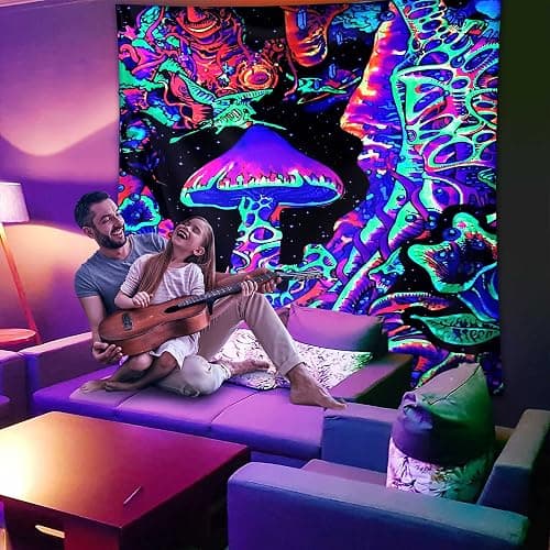 ADDWel Blacklight Mushroom Tapestry, Upright Tapestry Glow In The Dark, UV Reactive Black Light Tapestries Posters Wall Hanging for Bedroom Dorm Living Room Backdrop Decor (mushroom, 30" x 40") thumbnail 3