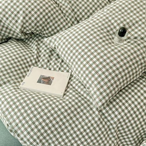 LifeTB Twin XL Comforter Set Green Gingham Comforter for Men Boys Geometric Plaid Comforter Set Grid Checkered Pattern Comforter with 2 Pillowcases Fluffy Soft Plaid Gingham Bedding Set Twin XL thumbnail 7