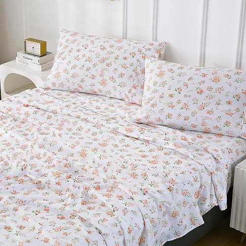 Viviland Floral Twin Sheet Set - 3 Piece Vintage Pink Flower and Leaves Patterned Bed Sheets - Soft, Breathable Microfiber Sheets with Deep Pocket, Non-Slip Fitted Sheets & Pillowcases thumbnail 6