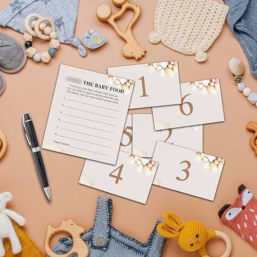 Guess the Baby Food Party Games, Boho Bear Balloon Baby Shower Game Set (1 Standing Sign + 20 Answer Cards + 6 Number Cards), Watercolor Brown Name the Baby Food Game, Baby Shower Favors thumbnail 2