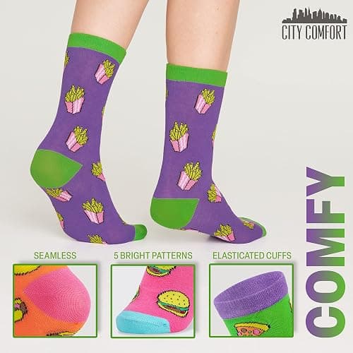 CityComfort Womens Socks 5 Pack Gifts for Women Teens Cute Calf Length Socks Vibrant Colours Breathable Casual Sports Work thumbnail 5