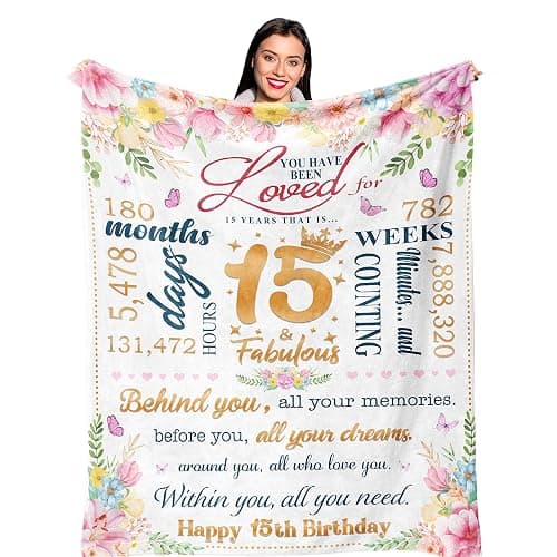 Ruvinzo 15 Year Old Girl Gifts, Gifts for 15th Girls, Sweet 15th Birthday Gifts for Teen Girls, 15 Year Old Girl Unique Gift Ideas, Cool Birthday Gifts Blanket 60β x 50β - Image 1