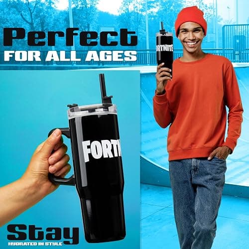 Fortnite Insulated Tumbler Travel Mug 33oz Stainless Steel Water Bottle with Handle and Straw Thermal Double Wall Vacuum Insulation Drinks for Hot Cold Ice Cupholder Compatible thumbnail 4