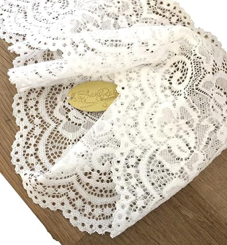 ShariRose White Floral Lace Headband for Women Accessories For Women Stretchy Vintage Lace Scallop Edge Make Up Headband Hairband Handmade (White fancy floral) thumbnail 2