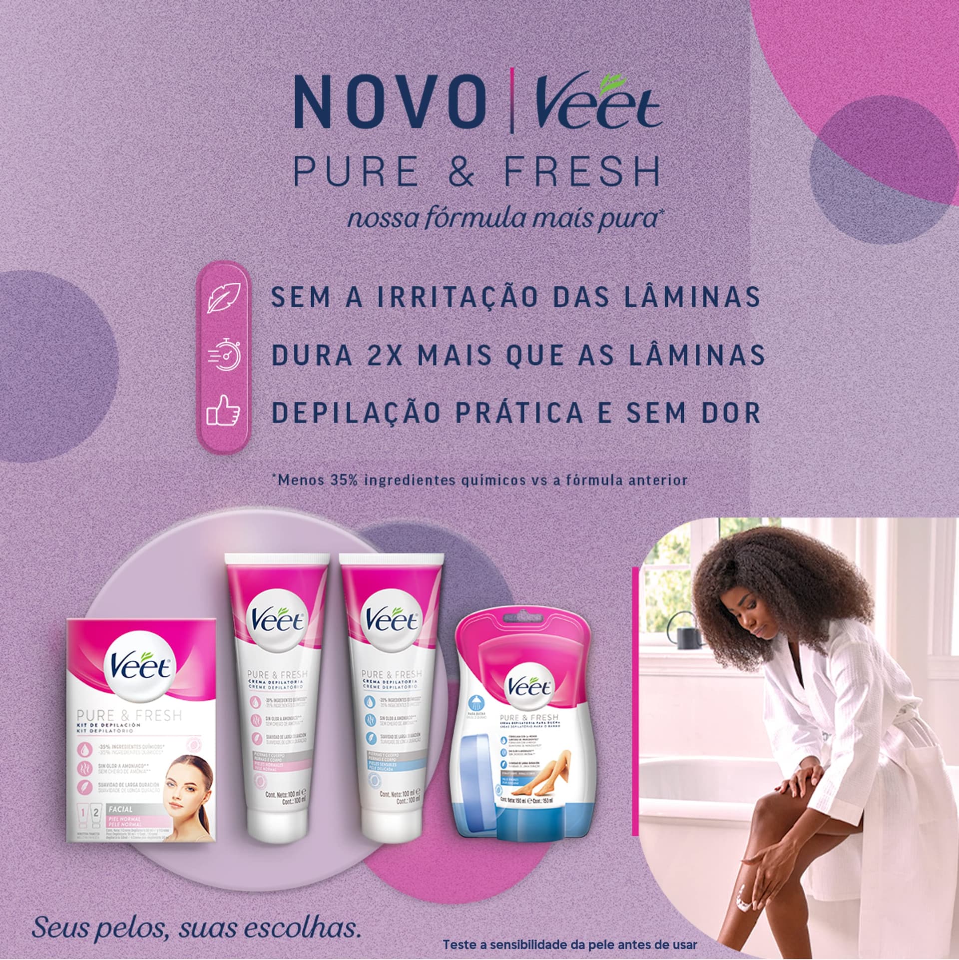 Veet Creme Depilatório Pure & Fresh Peles Delicadas 100ml thumbnail 4