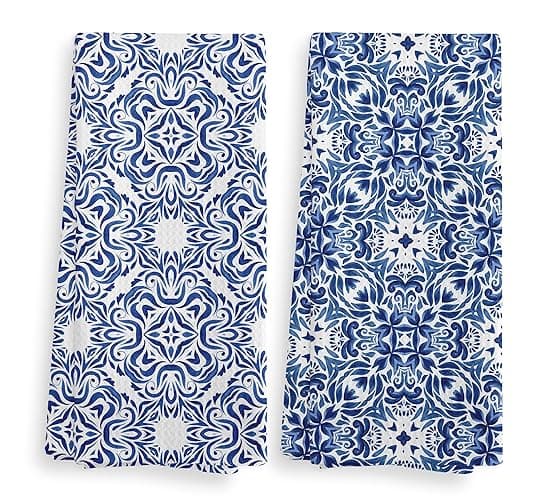 NOQL Blue Flowers Kitchen Towels - Floral Clouds Decorative Set With 2 - 16x24 Hand Towels for Home - Blue-3