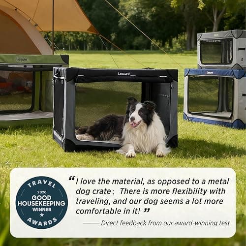 Lesure Soft Collapsible Dog Crate - 42 Inch Portable Travel Crate for Extra Large Dogs Indoor & Outdoor, 4-Door Foldable Pet Kennel with Mesh Windows, Black thumbnail 2