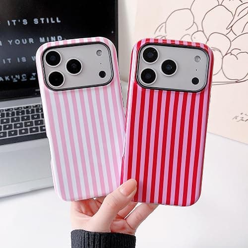 Finyosee Compatible with iPhone 17 Pro Max Case with Cute Fashion Striped Aesthetics Design Simple Case for Girls Women, Slim TPU and Hard PC Protection Cover for iPhone 17 Pro Max-Pink thumbnail 4