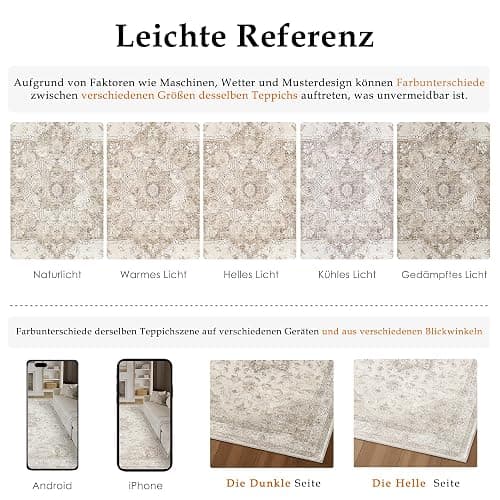 PureCozy Vintage Beige Teppich Wohnzimmer 120x170cm Schlafzimmer Wohnzimmerteppich Boho Waschbarer Carpet Weich rutschfest Teppiche Esszimmer Büro Kurzflor Groß Tepich thumbnail 2