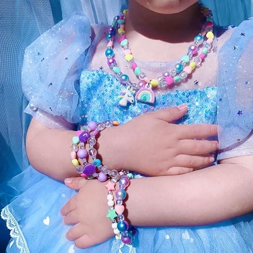 SIELEVIN Kids Jewelry for Little Girls Necklace Bracelet with Unicorn Rainbow Star Crown Pendant for Toddler Dress up Jewelry Princess Gifts for 3 4 5 6 7 8 Years Old thumbnail 3