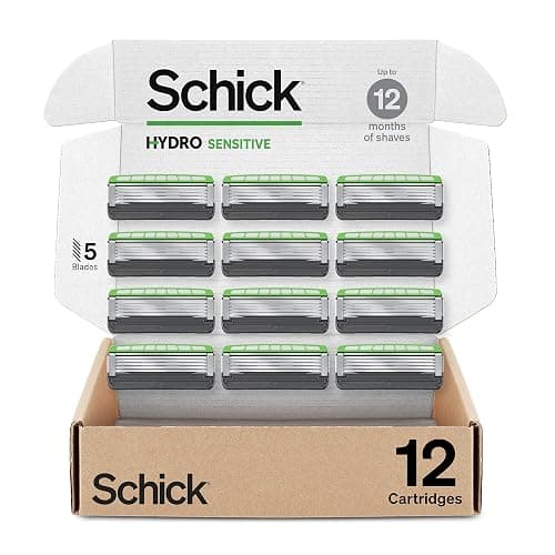Schick Hydro Sensitive Razor Refills, 12ct | 5 Blade Razor for Men, Shaving Blades, 12 Refills - Image 1