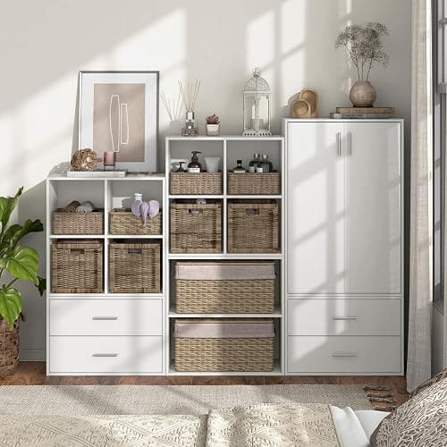 Homes: Inside + Out Apexa 4-Cube Storage Organizer Shelves, Stackable Wood Bookcase Fits Cubby Bins for Organization, Dorm Teen Room Decor & Home Office, White thumbnail 2